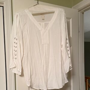 Chico's White Blouse with Grommet Sleeve Detail
